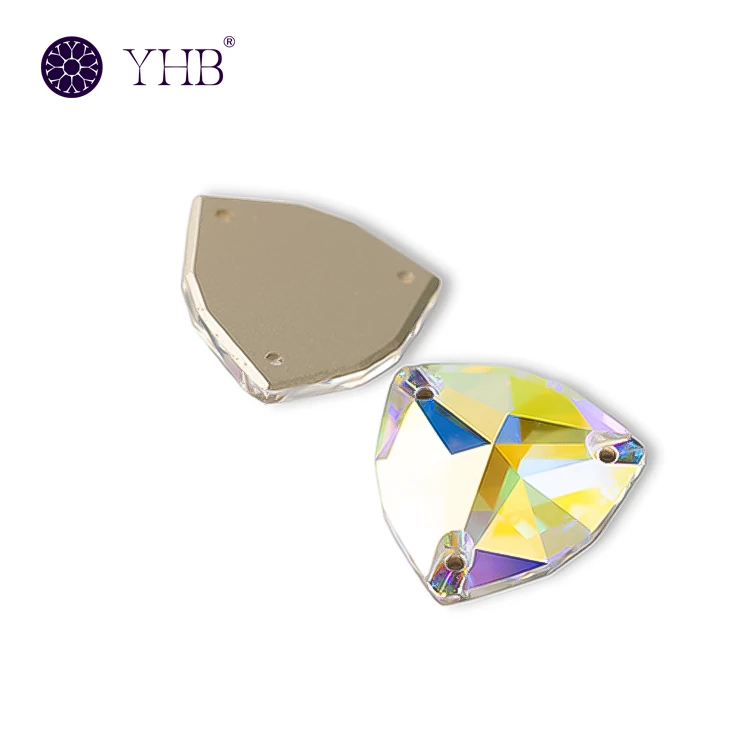 YHB factory bulk Fat Triangle sew on rhinestones H3272 multi-color glass crystal hand sew stones